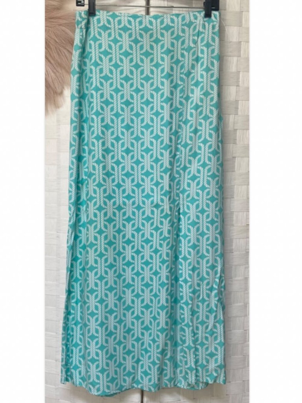 escapada Turquoise Blue Print Midi Slit Skirt Size 6